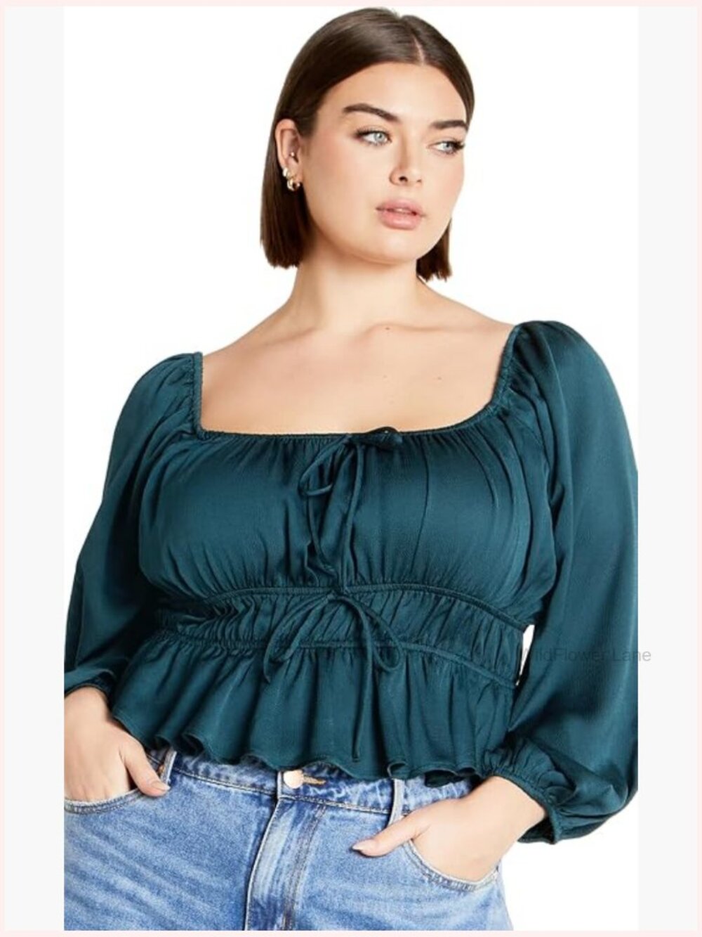 Plus Size Blouse with Bow Details Balloon Sleeves